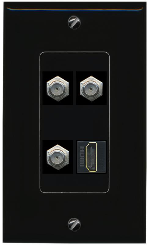 RiteAV 3 COAX HDMI Wall Plate Decorative [Black]