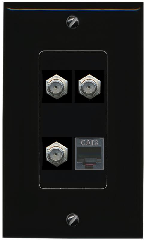 RiteAV 3 COAX PHONE Wall Plate Decorative [Black]