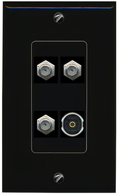RiteAV 3 COAX TOSLINK Wall Plate Decorative [Black]