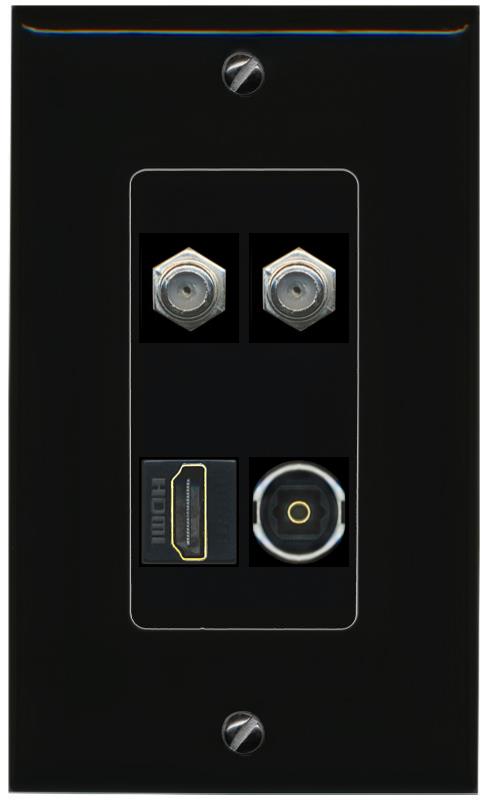 RiteAV 2 COAX HDMI TOSLINK Wall Plate Decorative [Black]