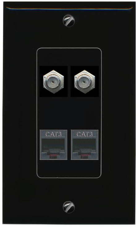 RiteAV 2 COAX 2 PHONE Wall Plate Decorative [Black]