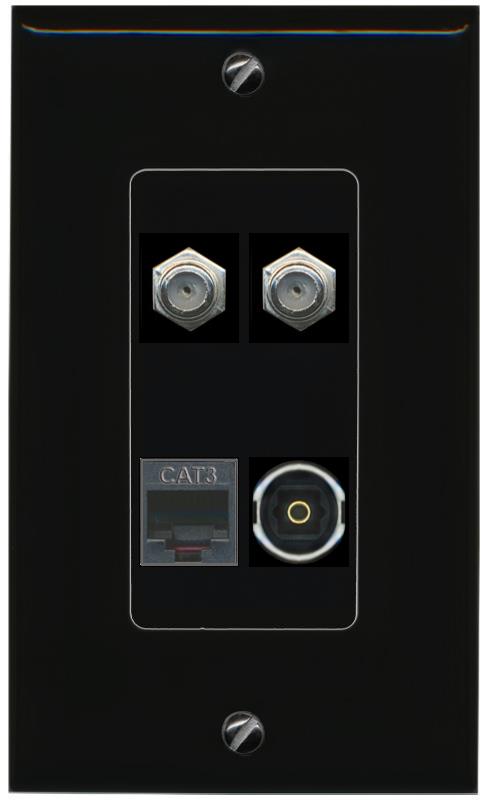 RiteAV 2 COAX PHONE TOSLINK Wall Plate Decorative [Black]