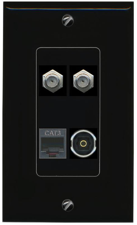 RiteAV 2 COAX PHONE TOSLINK Wall Plate Decorative [Black]