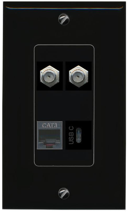 RiteAV 2 COAX PHONE USBC Wall Plate Decorative [Black]