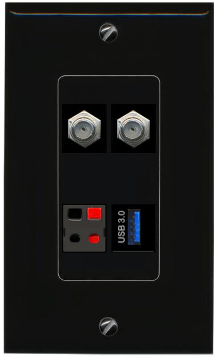 RiteAV 2 COAX SPEAKER USB-3 Wall Plate Decorative [Black]