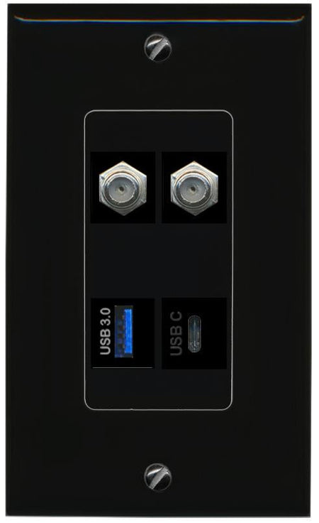 RiteAV 2 COAX USB-3 USBC Wall Plate Decorative [Black]
