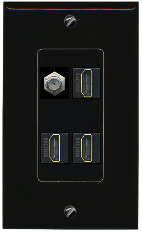 RiteAV COAX 3 HDMI Wall Plate Decorative [Black]