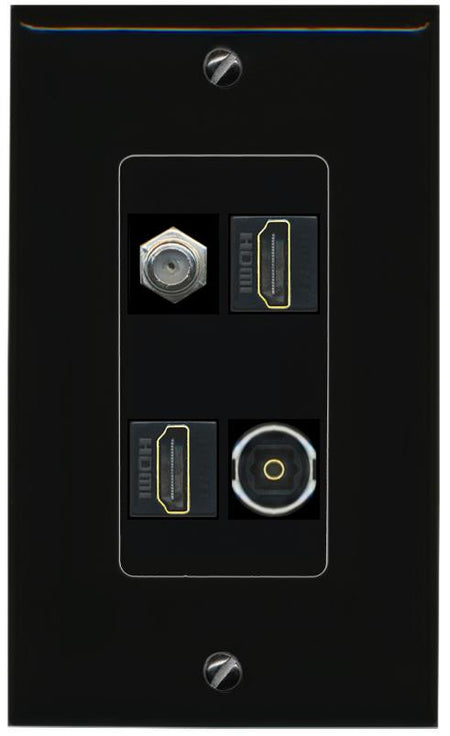 RiteAV COAX 2 HDMI TOSLINK Wall Plate Decorative [Black]