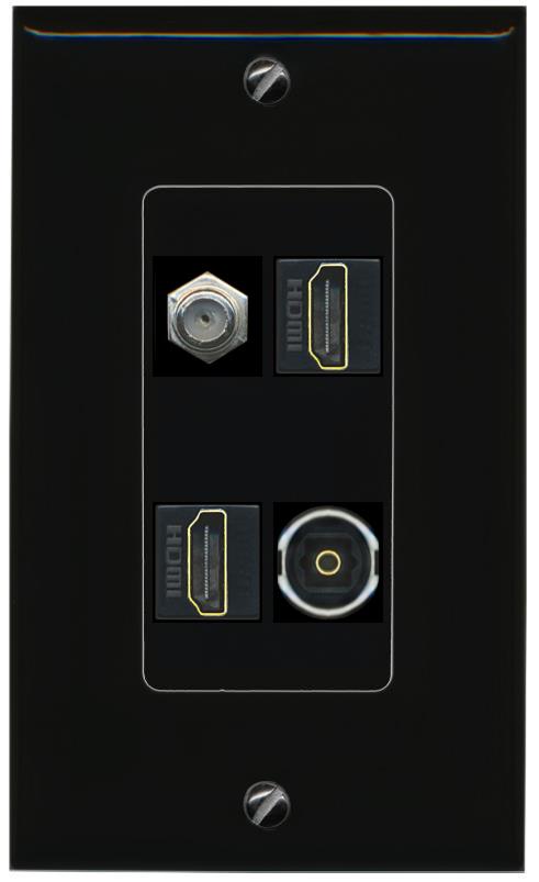 RiteAV COAX 2 HDMI TOSLINK Wall Plate Decorative [Black]