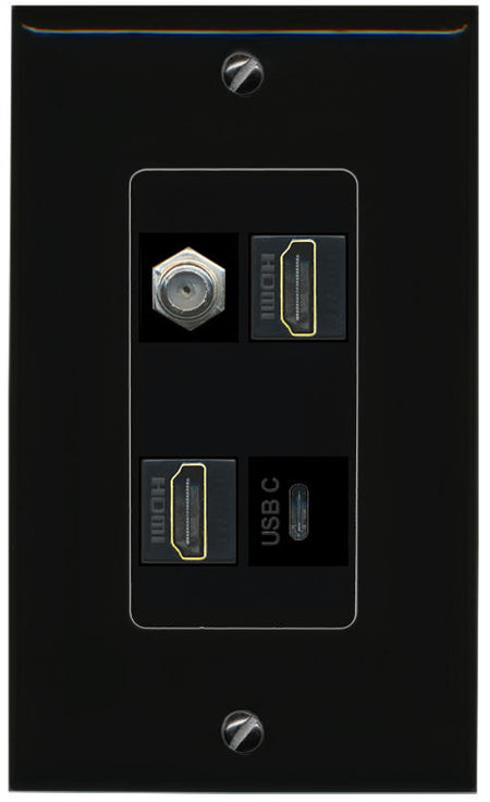RiteAV COAX 2 HDMI USBC Wall Plate Decorative [Black]