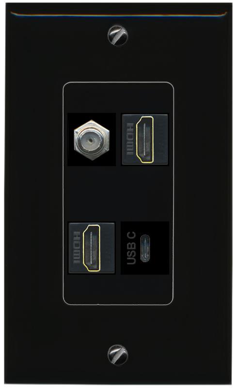 RiteAV COAX 2 HDMI USBC Wall Plate Decorative [Black]