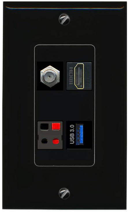 RiteAV COAX HDMI SPEAKER USB-3 Wall Plate Decorative [Black]