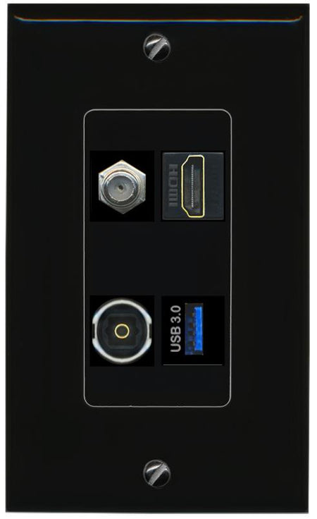 RiteAV COAX HDMI TOSLINK USB-3 Wall Plate Decorative [Black]