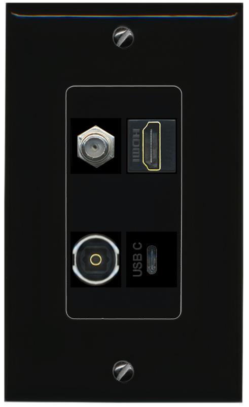 RiteAV COAX HDMI TOSLINK USBC Wall Plate Decorative [Black]