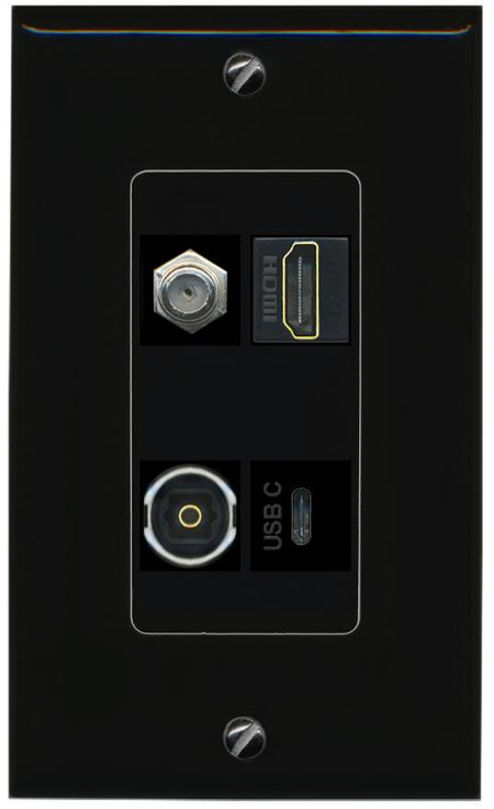 RiteAV COAX HDMI TOSLINK USBC Wall Plate Decorative [Black]