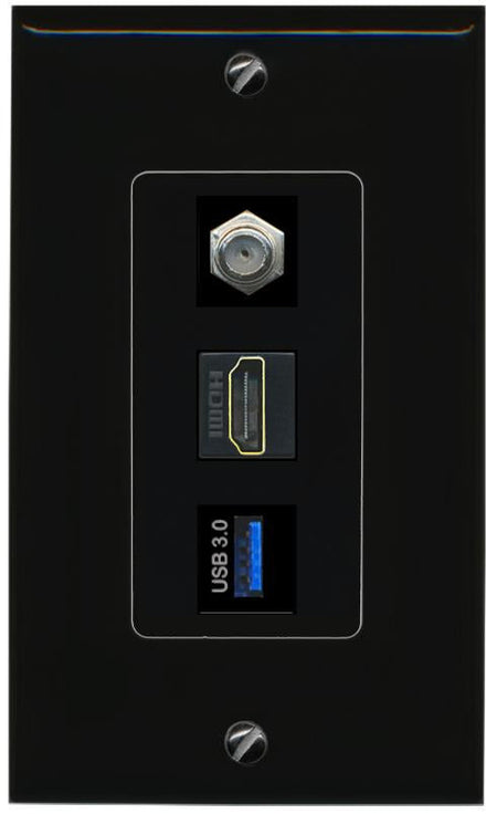 COAX HDMI USB-3 Wall Plate [Black]