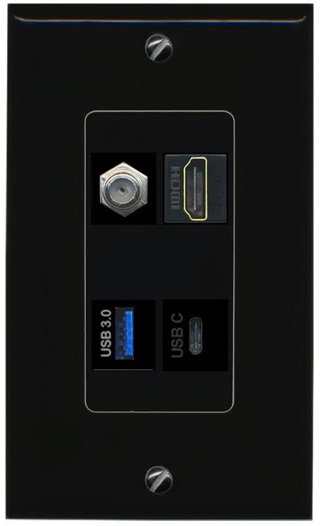 RiteAV COAX HDMI USB-3 USBC Wall Plate Decorative [Black]