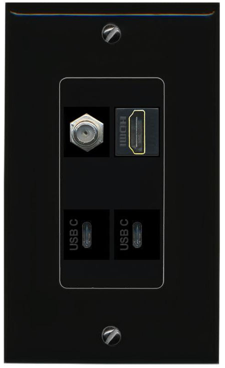 RiteAV COAX HDMI 2 USBC Wall Plate Decorative [Black]