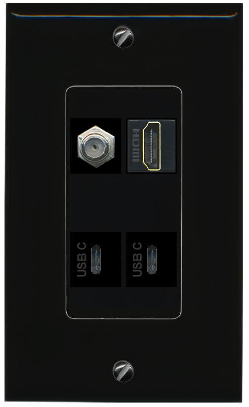 RiteAV COAX HDMI 2 USBC Wall Plate Decorative [Black]