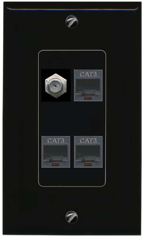 RiteAV COAX 3 PHONE Wall Plate Decorative [Black]