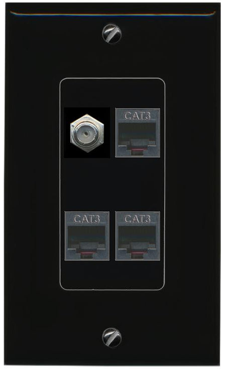RiteAV COAX 3 PHONE Wall Plate Decorative [Black]