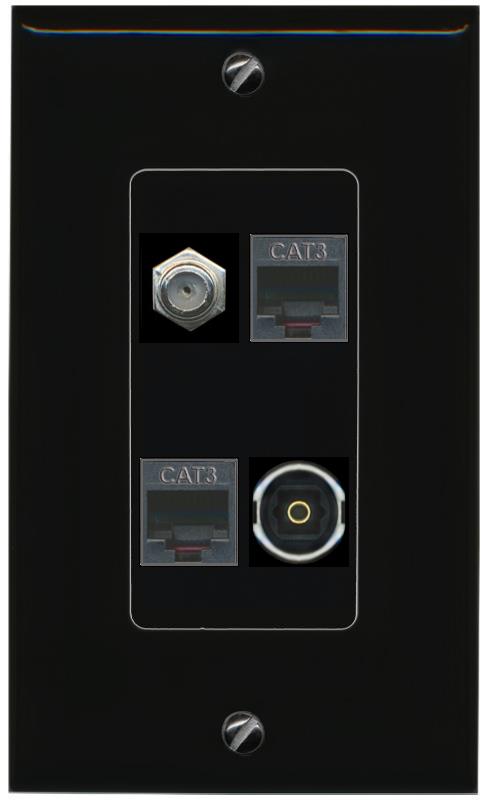 RiteAV COAX 2 PHONE TOSLINK Wall Plate Decorative [Black]