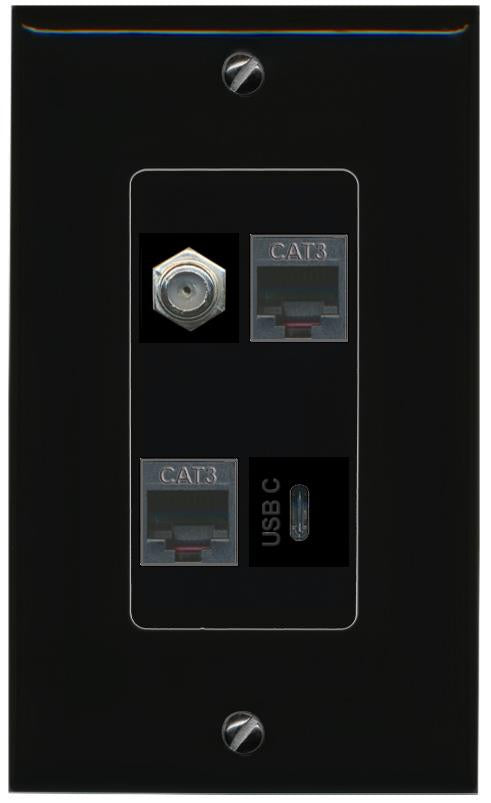 RiteAV COAX 2 PHONE USBC Wall Plate Decorative [Black]