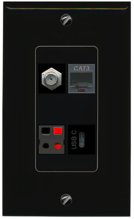 RiteAV COAX PHONE SPEAKER USBC Wall Plate Decorative [Black]