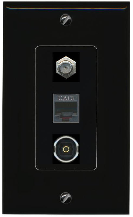COAX PHONE TOSLINK Wall Plate [Black]