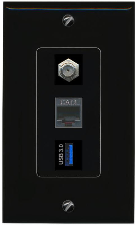 COAX PHONE USB-3 Wall Plate [Black]