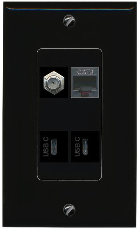 RiteAV COAX PHONE 2 USBC Wall Plate Decorative [Black]
