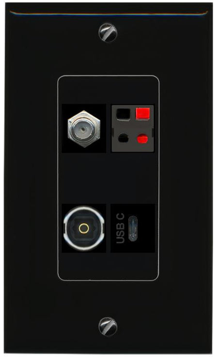 RiteAV COAX SPEAKER TOSLINK USBC Wall Plate Decorative [Black]