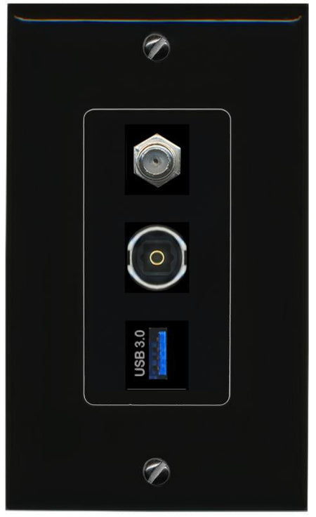 COAX TOSLINK USB-3 Wall Plate [Black]