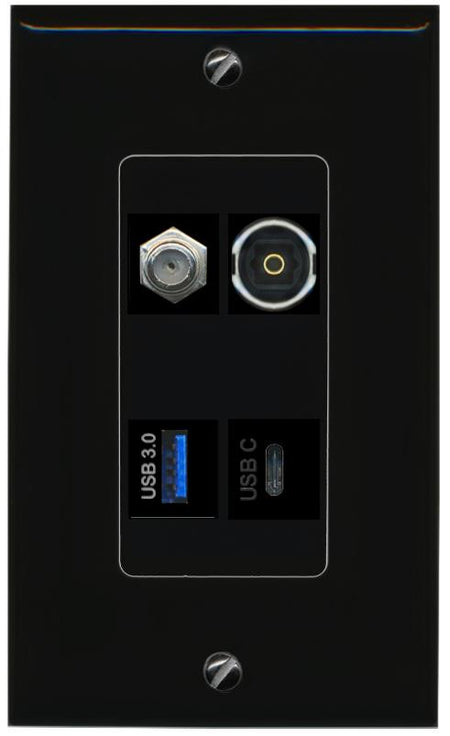 RiteAV COAX TOSLINK USB-3 USBC Wall Plate Decorative [Black]