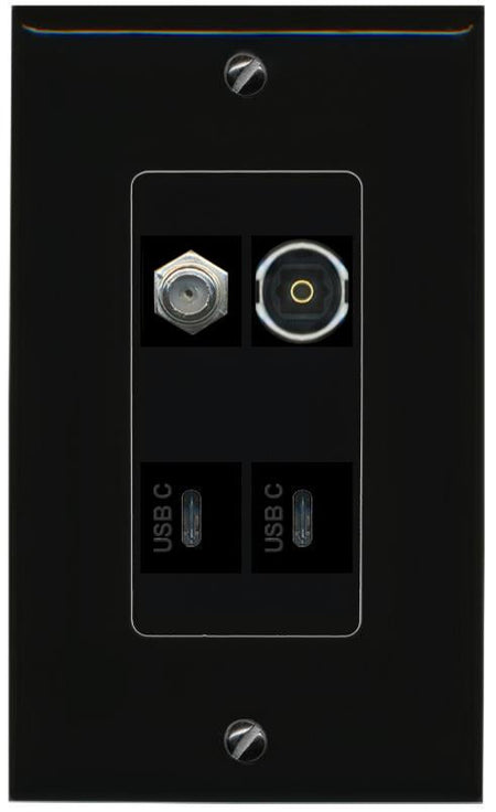 RiteAV COAX TOSLINK 2 USBC Wall Plate Decorative [Black]