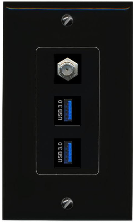 COAX 2 USB-3 Wall Plate [Black]