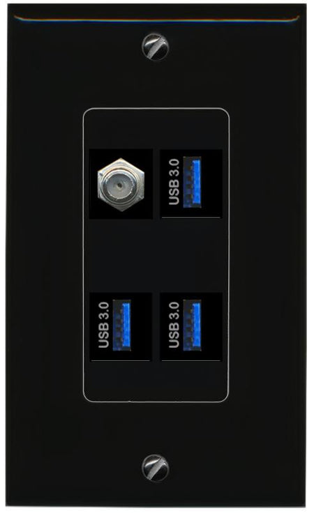 RiteAV COAX 3 USB-3 Wall Plate Decorative [Black]