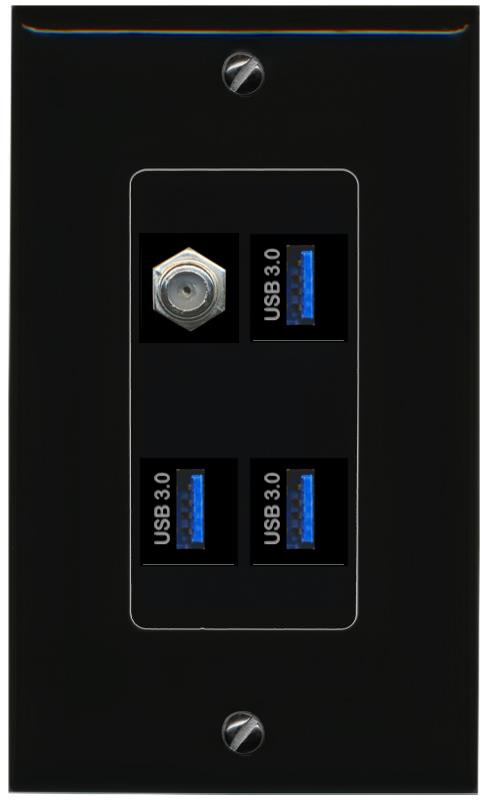 RiteAV COAX 3 USB-3 Wall Plate Decorative [Black]
