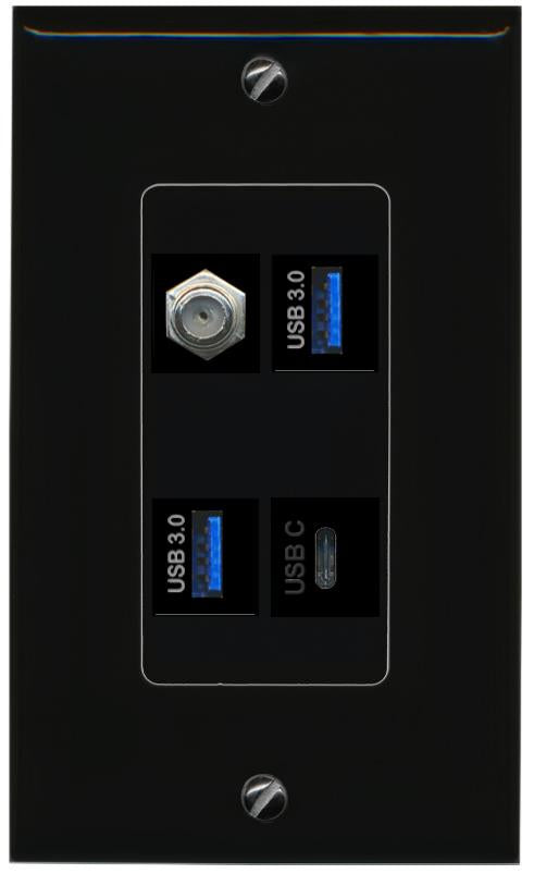 RiteAV COAX 2 USB-3 USBC Wall Plate Decorative [Black]