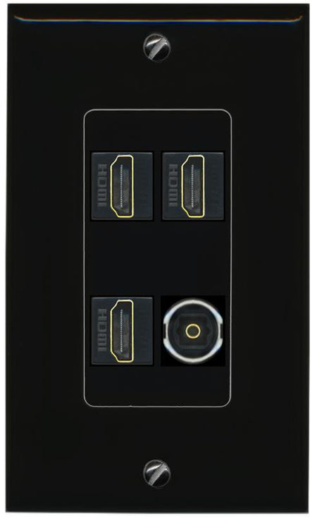 RiteAV 3 HDMI TOSLINK Wall Plate Decorative [Black]