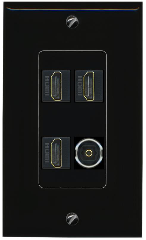 RiteAV 3 HDMI TOSLINK Wall Plate Decorative [Black]