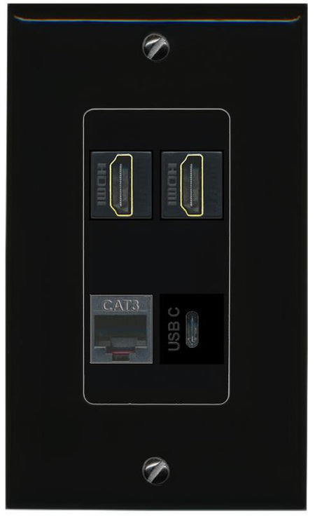 RiteAV 2 HDMI PHONE USBC Wall Plate Decorative [Black]