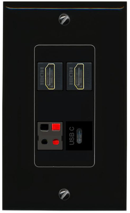 RiteAV 2 HDMI SPEAKER USBC Wall Plate Decorative [Black]