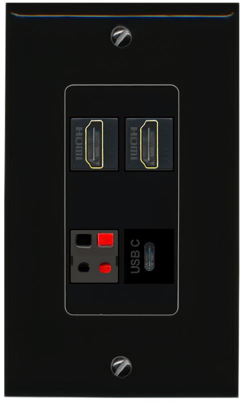 RiteAV 2 HDMI SPEAKER USBC Wall Plate Decorative [Black]