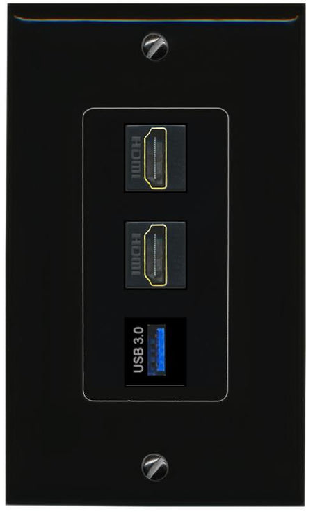 2 HDMI USB-3 Wall Plate [Black]