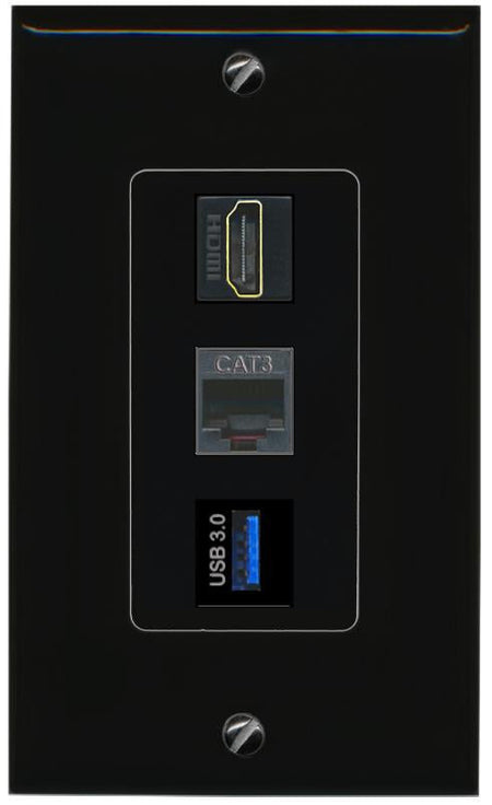 HDMI PHONE USB-3 Wall Plate [Black]
