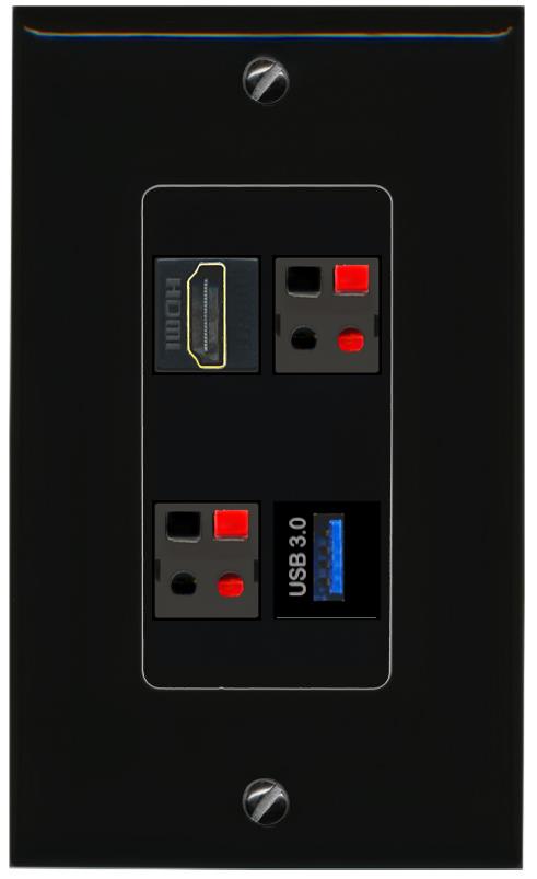 RiteAV HDMI 2 SPEAKER USB-3 Wall Plate Decorative [Black]