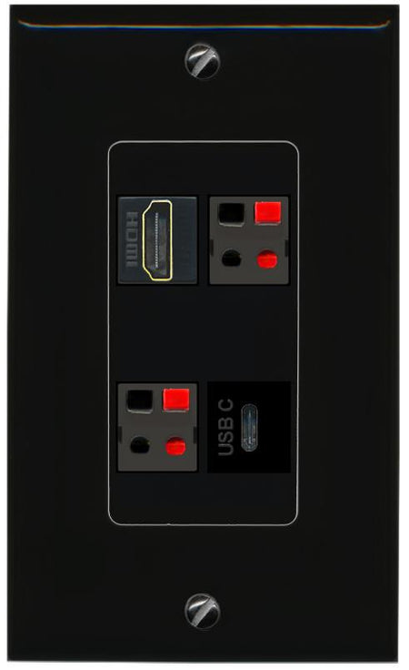 RiteAV HDMI 2 SPEAKER USBC Wall Plate Decorative [Black]