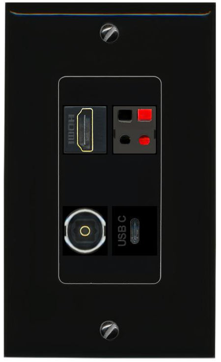 RiteAV HDMI SPEAKER TOSLINK USBC Wall Plate Decorative [Black]