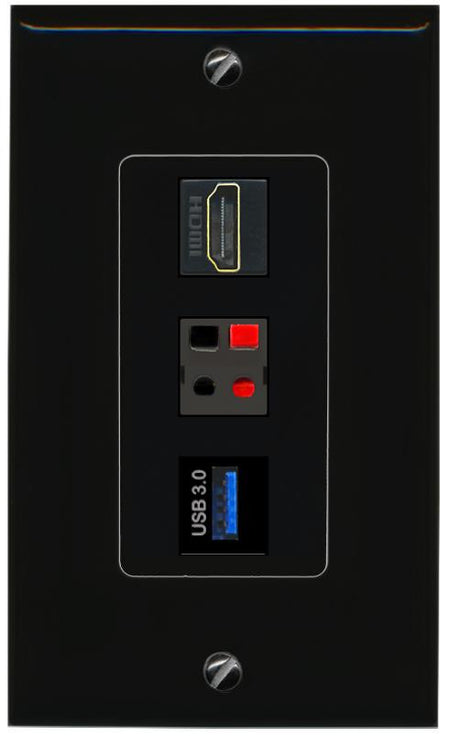 HDMI SPEAKER USB-3 Wall Plate [Black]